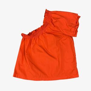 J Crew Top Womens XS Extra Small Tomato Cotton Poplin Smocked One Shoulder Crop